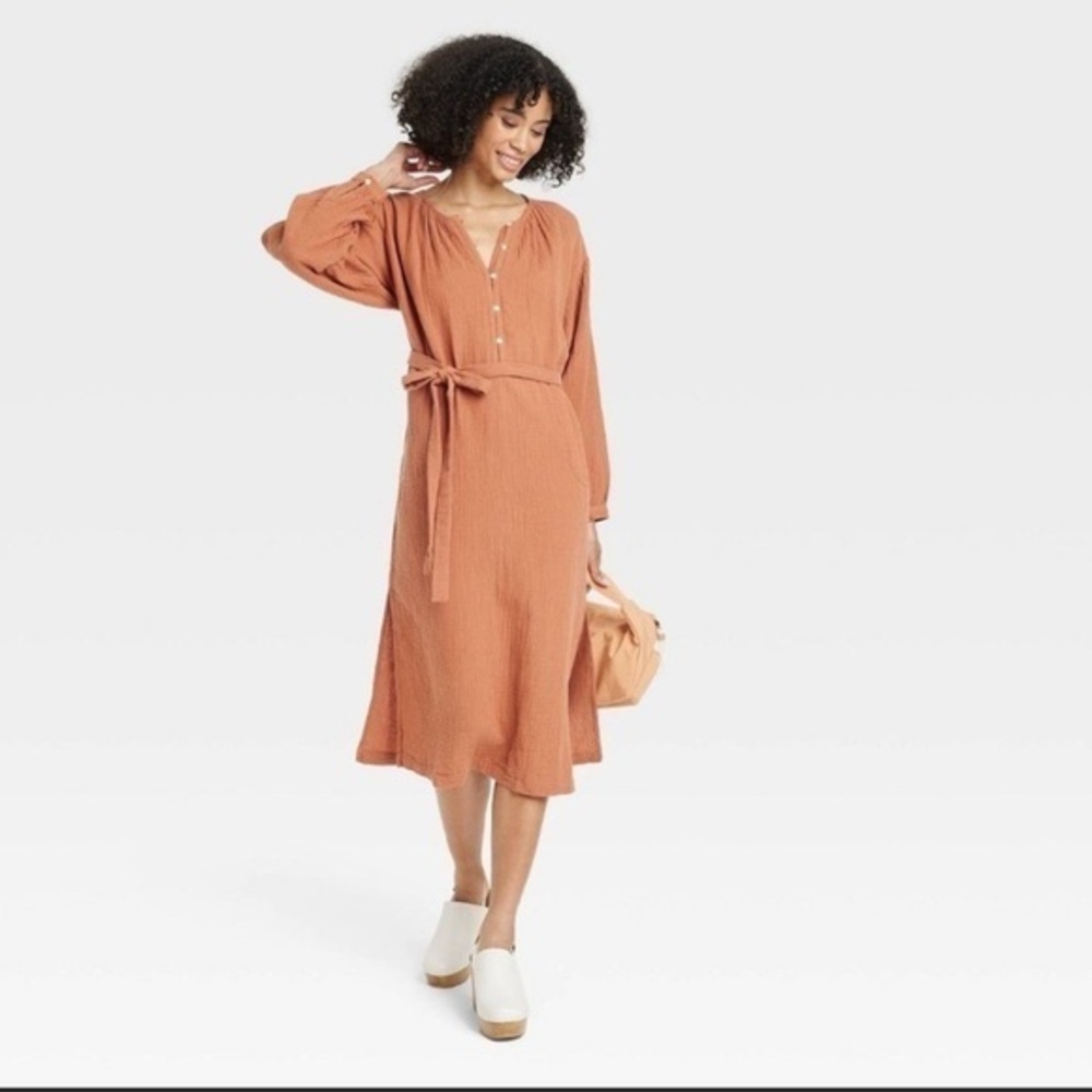 Universal Thread Goods Co. Balloon Long Sleeve Tie-Front Shirtdress XS